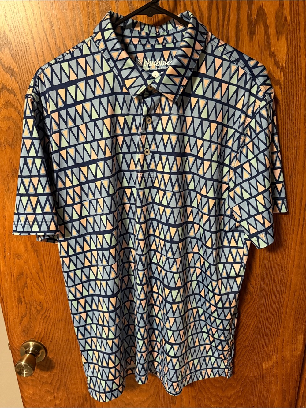 chubbies Navy Polo with Light Blue & Peach Geometric Print